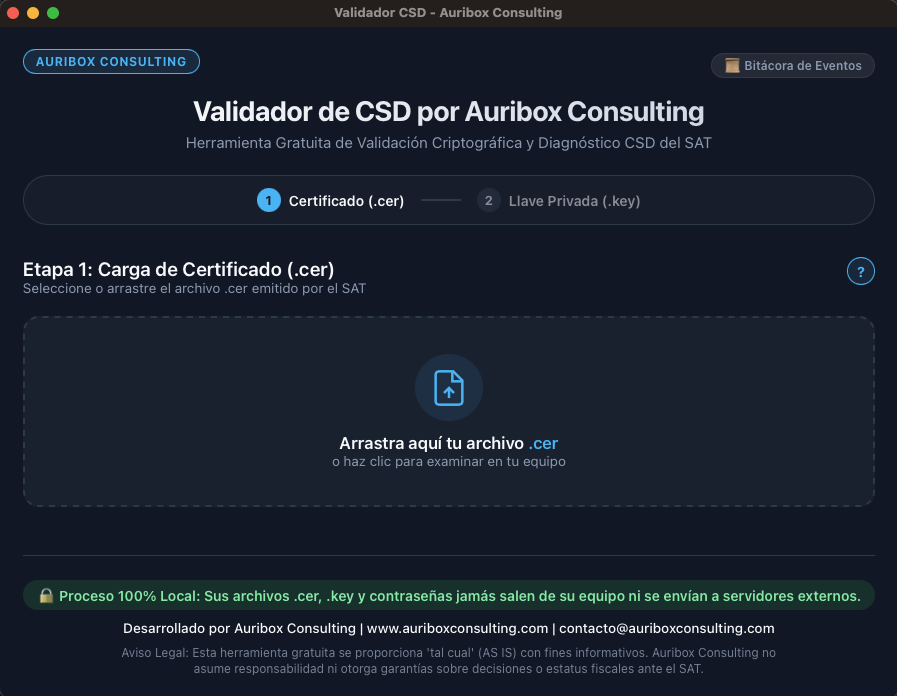 Etapa 1: Arrastre y lectura inicial del certificado .cer